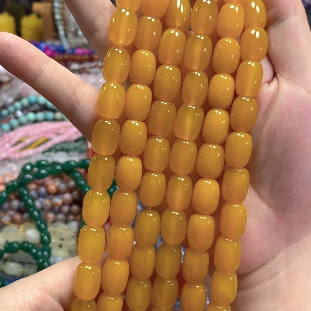 玛瑙/玉髓未镶嵌珠宝半成品黄玛瑙桶珠一条卡10*14mm