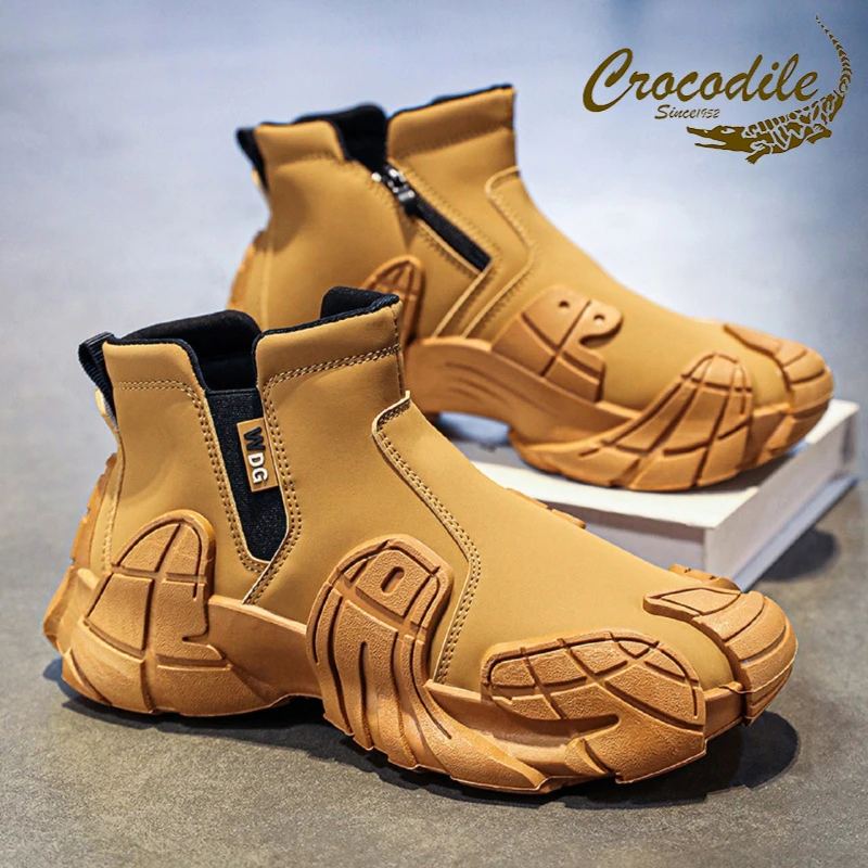 鳄鱼恤劳保男鞋秋季皮面防水防滑耐磨马丁靴子厚底工地干活工作鞋
