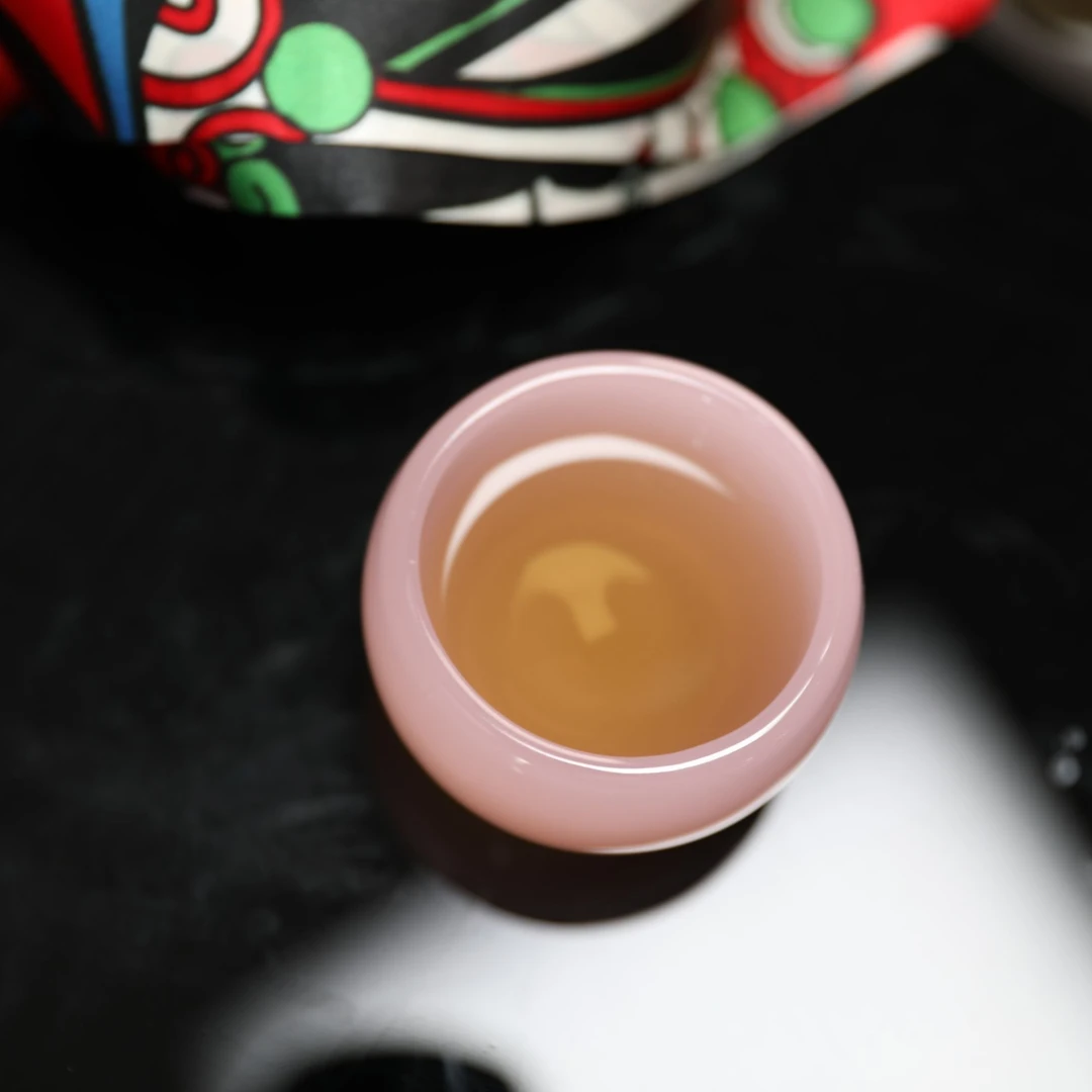 粉色玉料扳指杯 水晶玻璃主人杯 手工创意