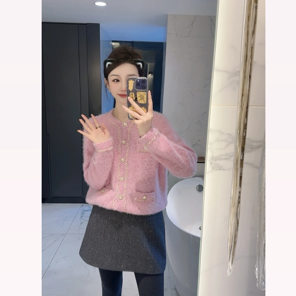 【大静静】漂亮羊绒~温柔邂逅粉色小香风毛衣开衫1750