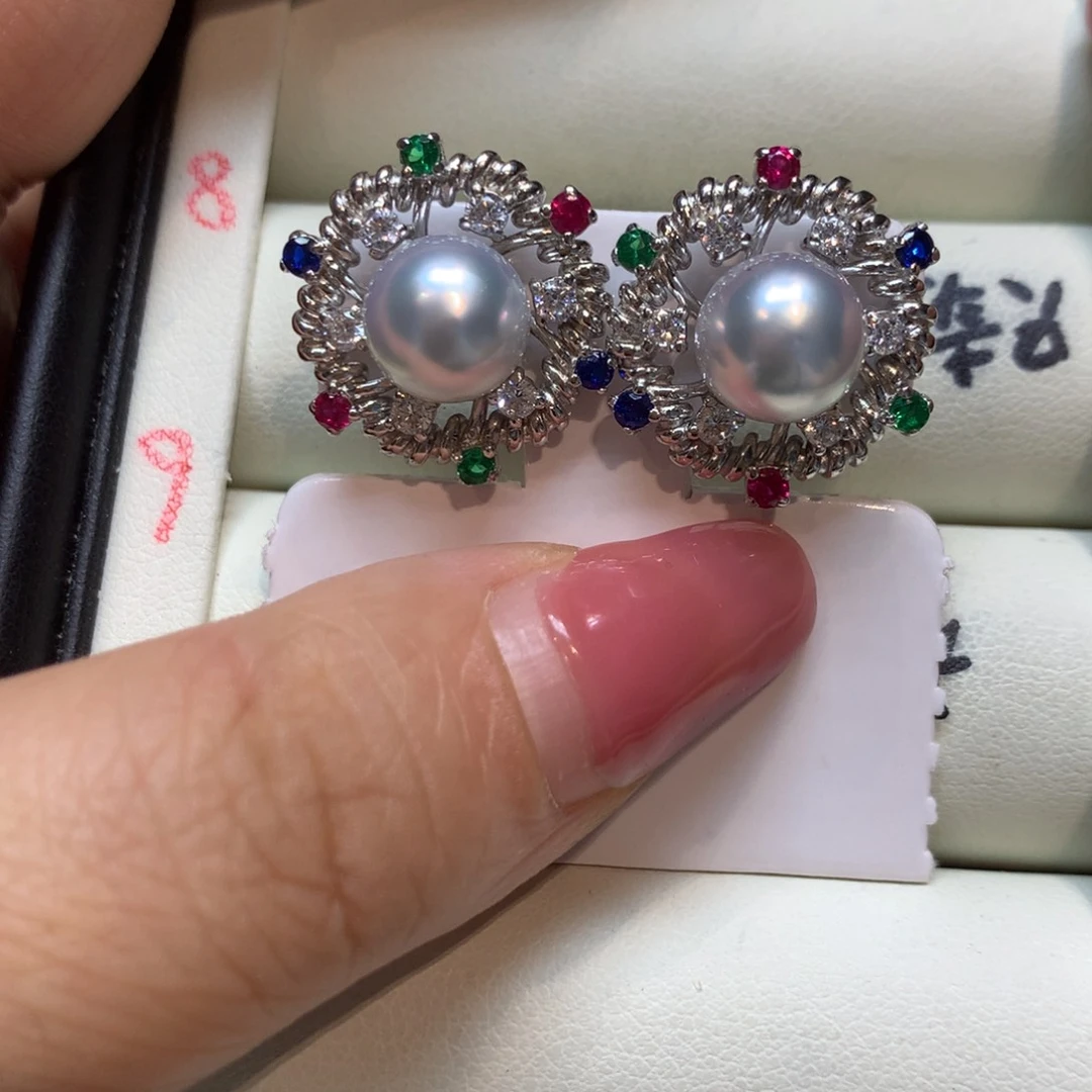 银S925镶嵌海水珍珠耳饰