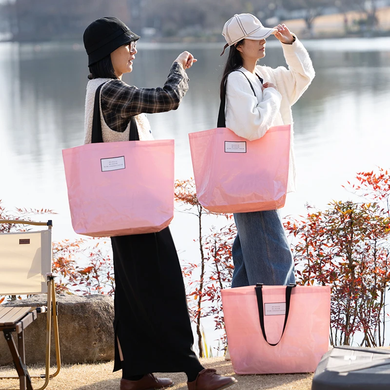 樱花粉环保编织手提袋定制印LOGO高档精致女装店单肩购物礼品袋