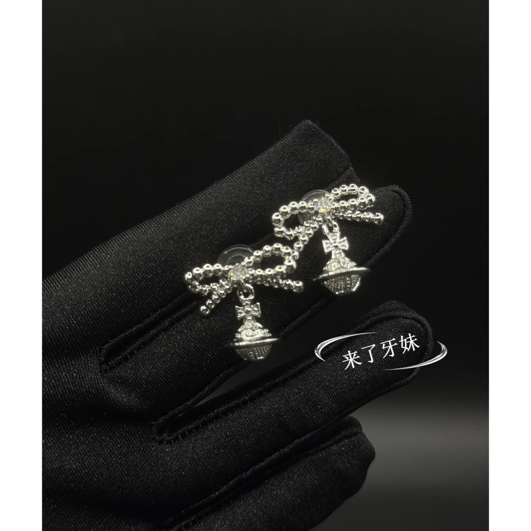 合金耳饰 蝴蝶结星球耳钉ED232复古时尚百搭轻奢法式