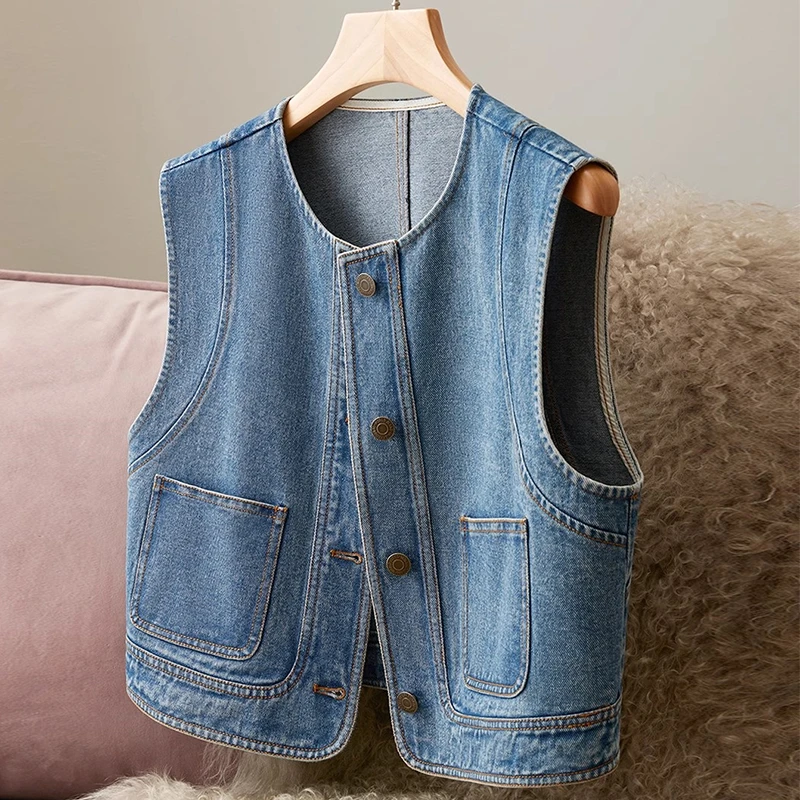 女童休闲牛仔马甲春秋季女孩新款无袖气质开衫童装中大童百搭背心