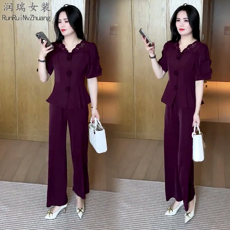 休闲风小个子减龄九分新中式气质休闲时尚套装洋气2025妈妈装潮流