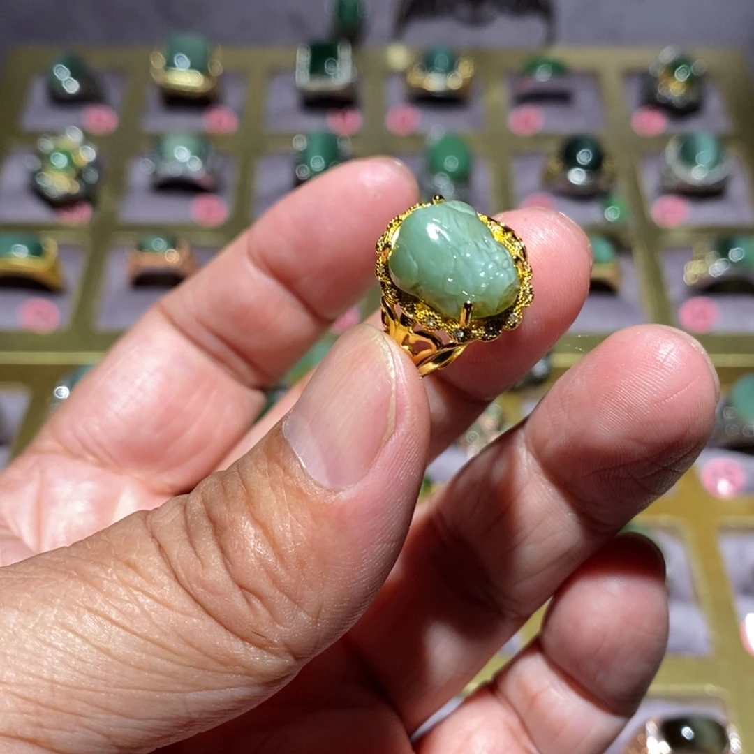 和田玉（碧玉）戒指未镶嵌哈*