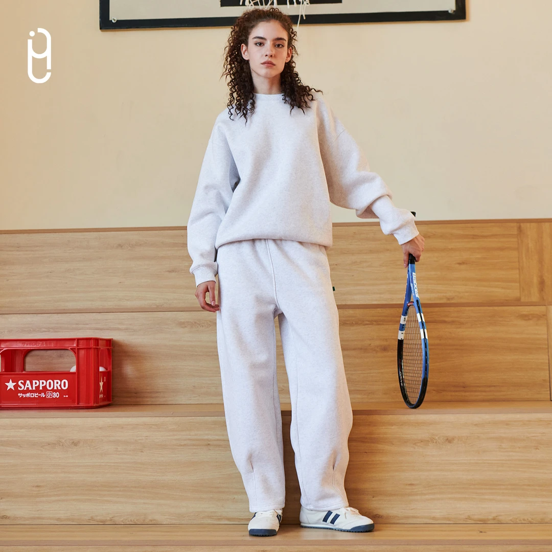 YLI暖皮卫衣套装秋冬御寒保暖城市运动风时尚卫衣纯色加绒休闲裤