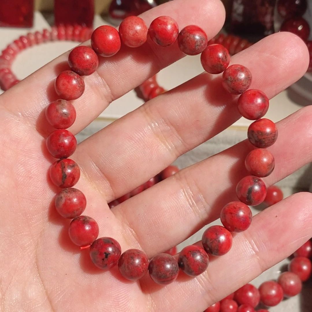 天然辰砂原石手串
