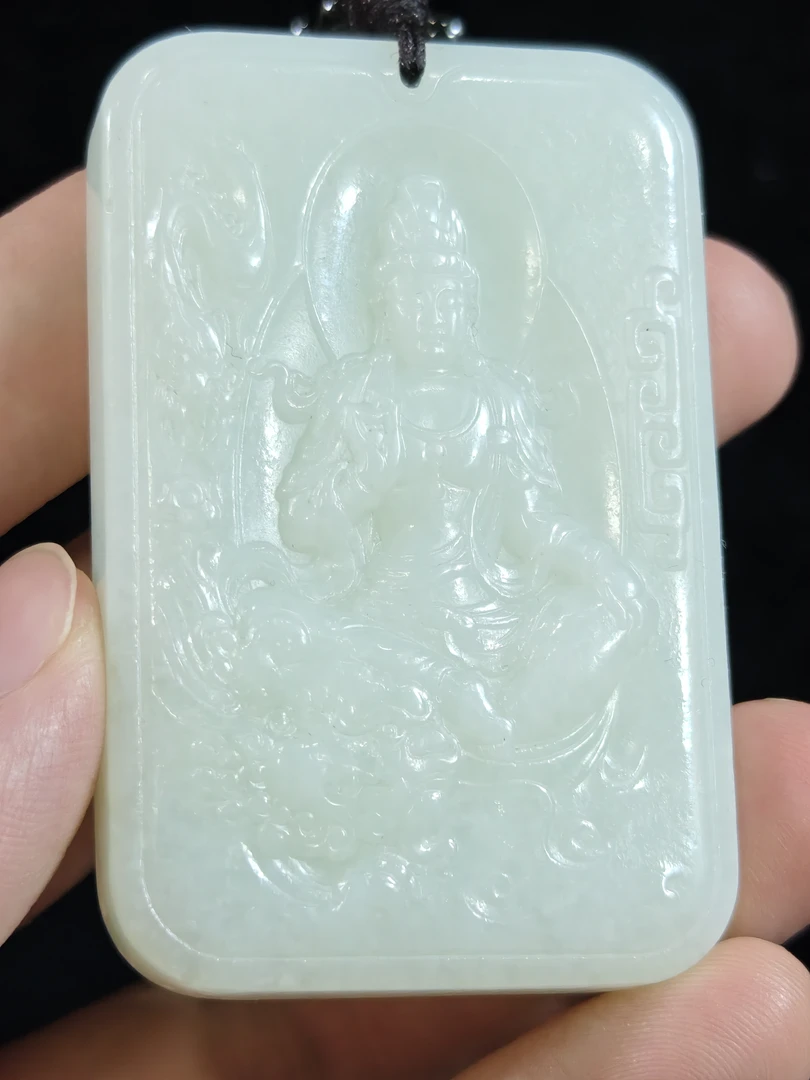 旧藏天然和田玉文殊菩萨玉牌76克62*40*10mm