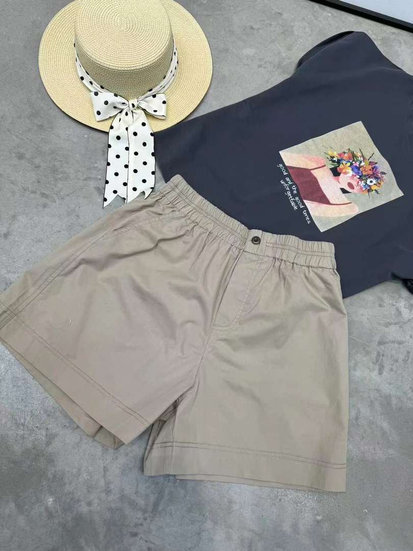 [易小慧]韩版简约松紧腰休闲短裤宽松显瘦