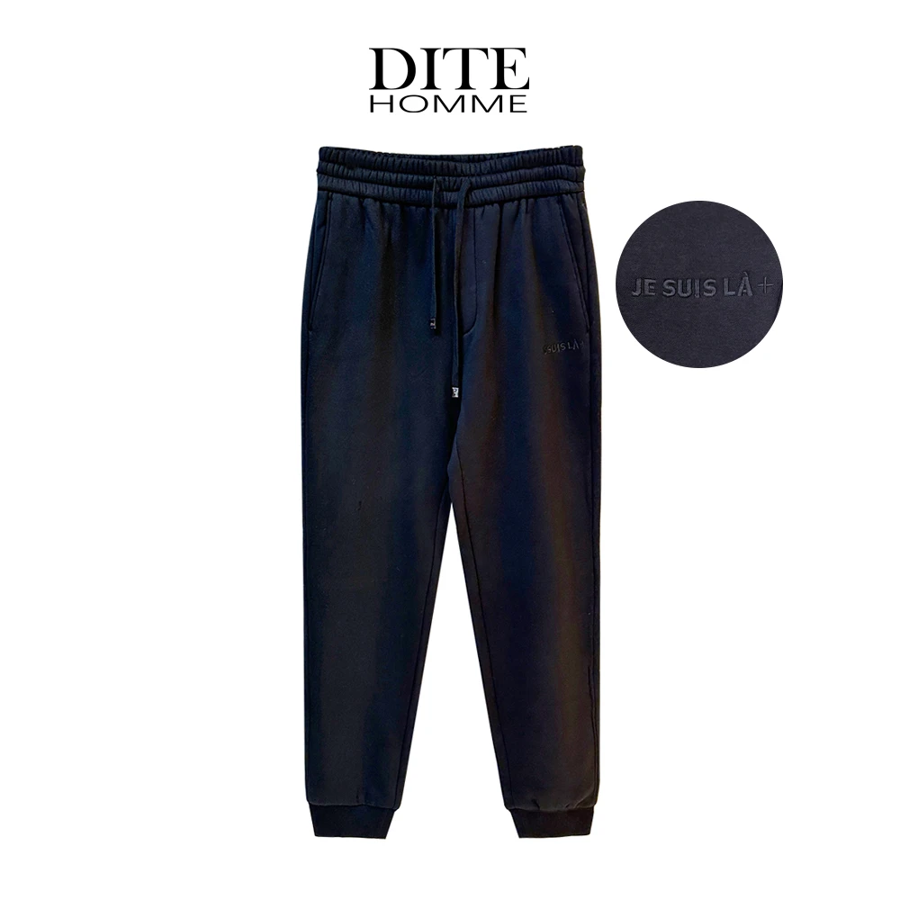 Dite2025年男士秋冬季新款刺绣加绒加厚保暖束口卫裤