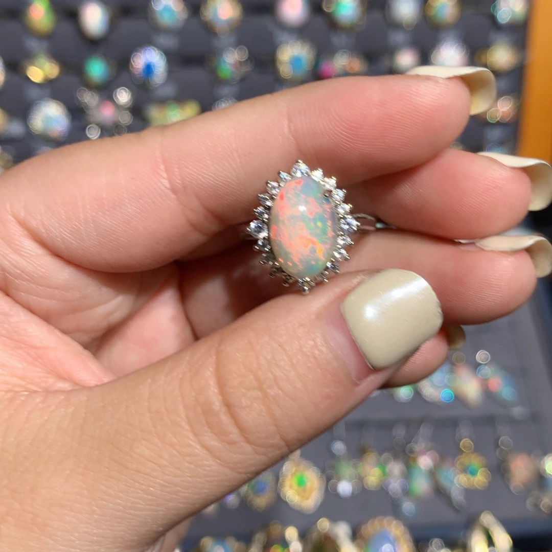 银S925镶嵌欧泊欧泊戒指l