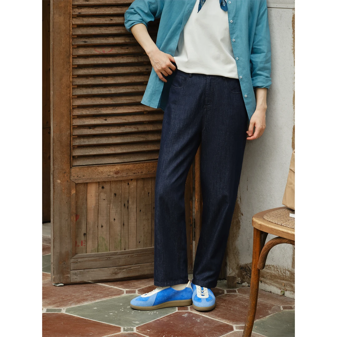 knighttom【冰感汉麻 防晒抑菌】混纺中性风小直筒长九分牛仔裤5203