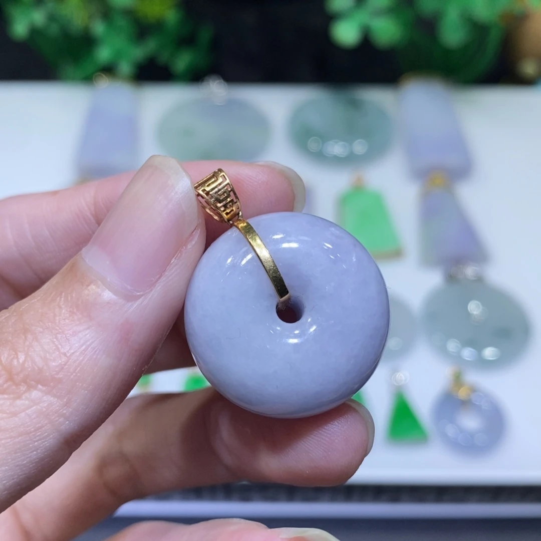 翡翠18K金镶嵌吊坠(不含链)