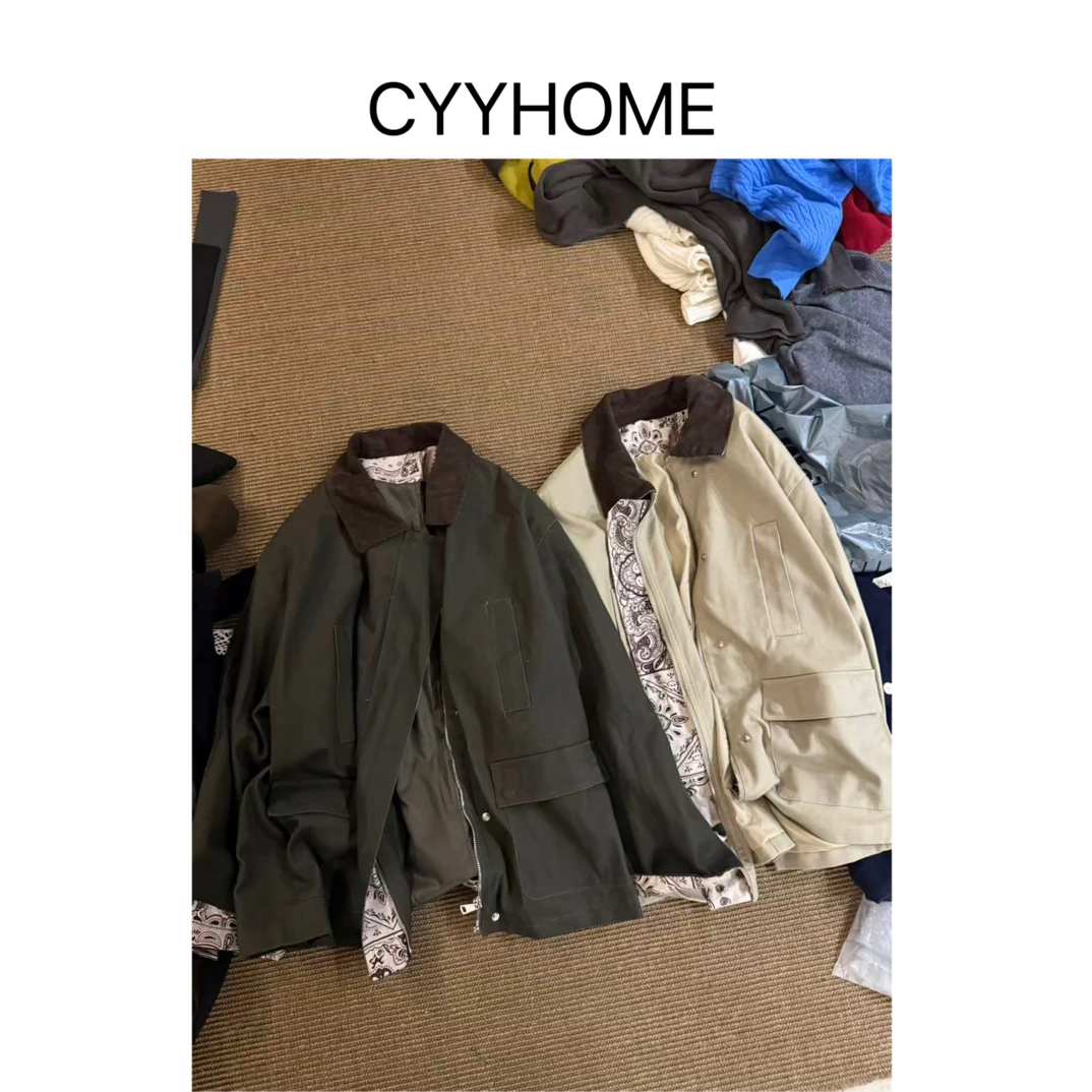 CYYHOME韩系拼接领女中长款风衣牛仔外套小个子
