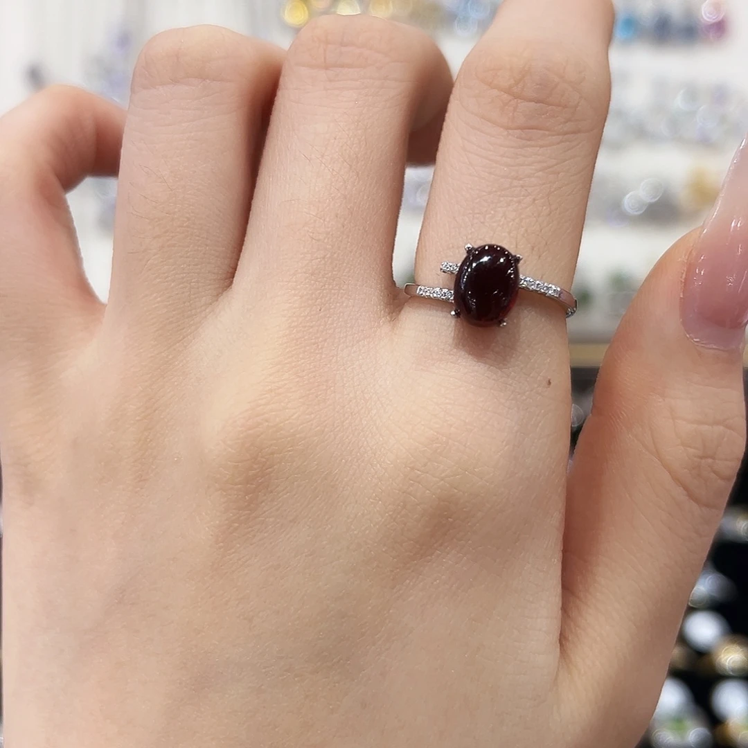 石榴石戒指银S925镶嵌
