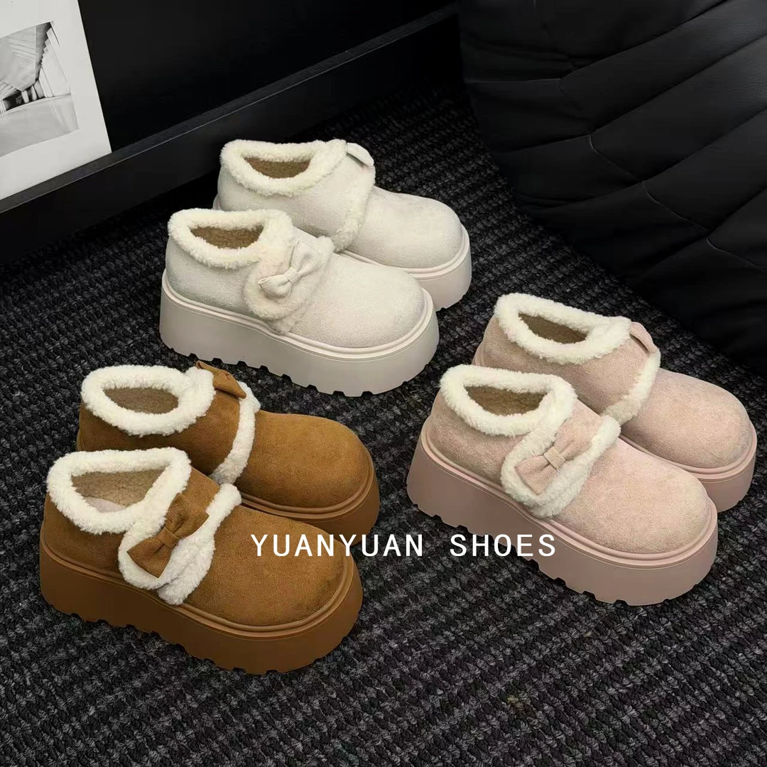 厚底增高7厘米防水台保暖冬季时尚雪地靴女款蝴蝶结可爱棉靴