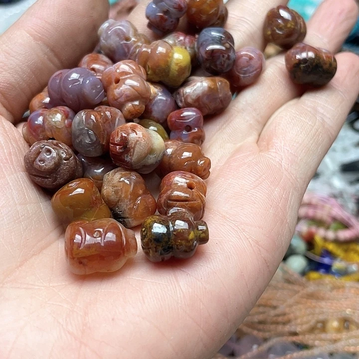 玛瑙/玉髓合金珠宝半成品2个战国红小猪