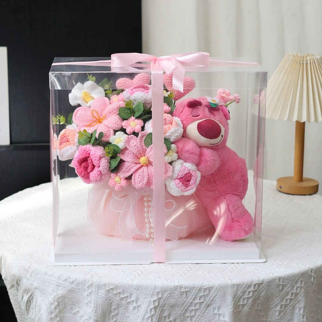 生日礼物针织毛线玫瑰可爱抱抱熊玩偶高级礼盒女生送女朋友闺蜜