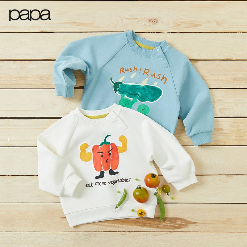 【糯米棉】papa爬爬秋季儿童卫衣男女童幼童宽松卡通印花软糯亲肤