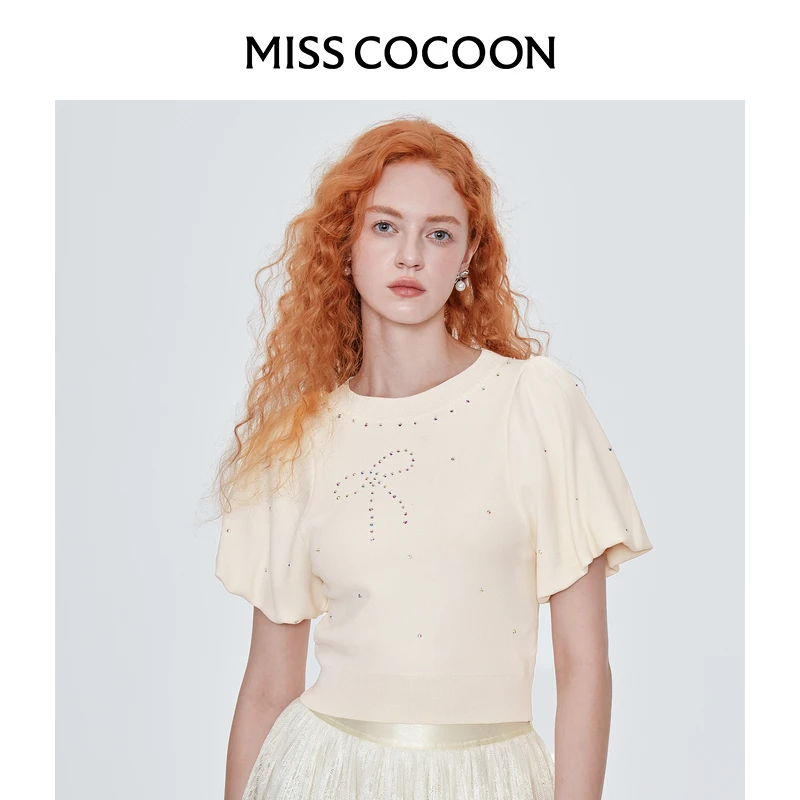 MISSCOCOON可可尼粉色灯笼袖针织衫2025夏季新款复古宫廷风毛衣