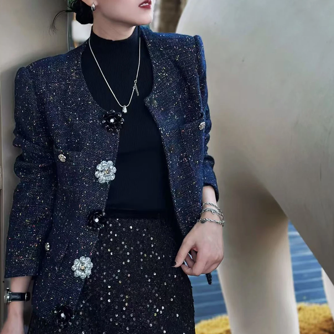 女法式纯色长袖免烫时尚女装短款短外套上衣黑色气质