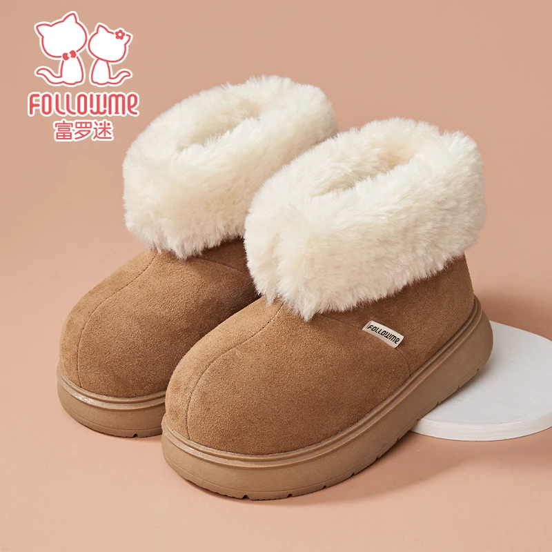 富罗迷儿童加绒雪地靴冬季新款女童保暖加厚短靴毛绒百搭鞋5D9444