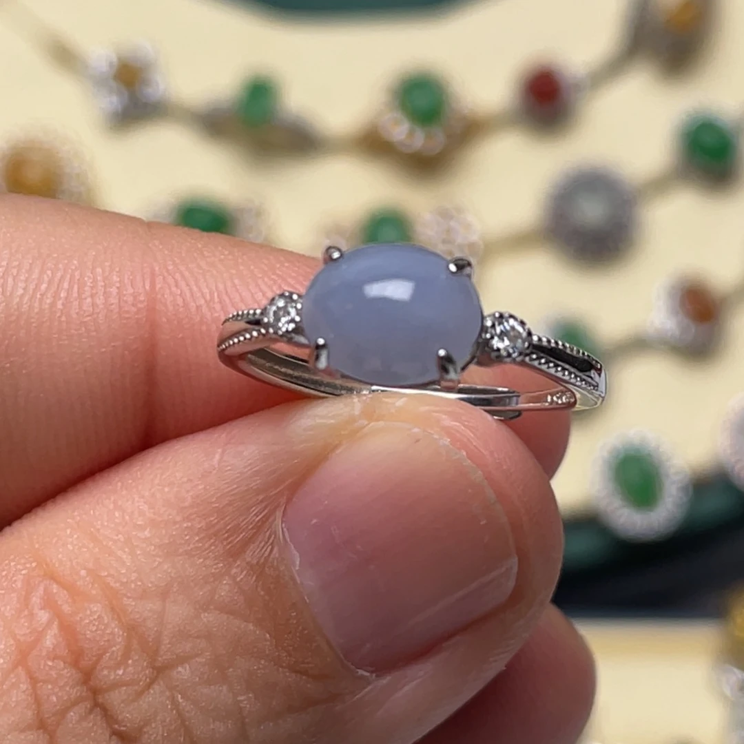 翡翠戒指银S925镶嵌纯天然缅甸翡翠