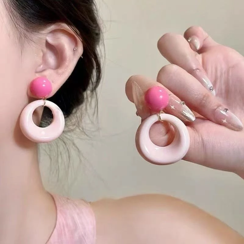 铜合金耳饰 925银针 7226《甜甜圈》夏日港风多巴胺圆圈小众耳环