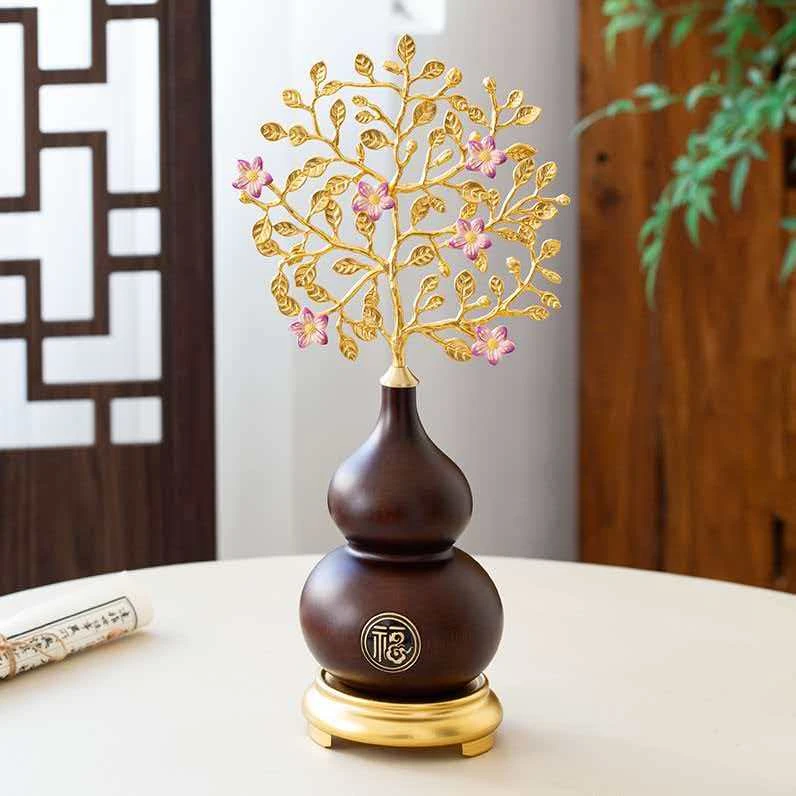 紫气东来实木葫芦摆件家居客厅玄关电视柜装饰品乔迁新居礼品