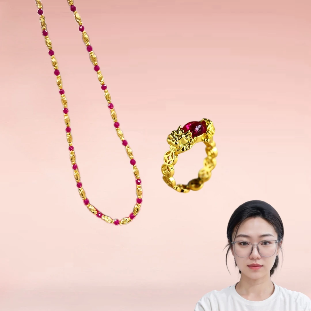【梁总专属】时尚精美高端轻奢培育红宝石项链+貔貅戒指【CM14260】
