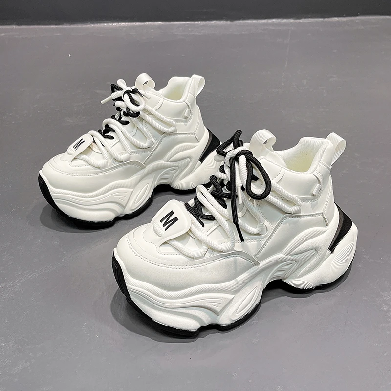 欧货8cm小个子增高老爹鞋女ins超火厚底松糕高帮小白鞋运动休闲鞋