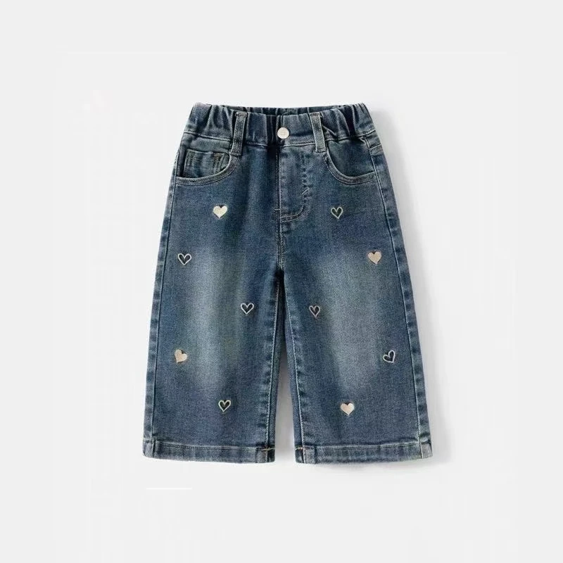 女宝宝裤子春秋款2025新款女童韩系牛仔裤秋季直筒长裤儿童阔腿裤