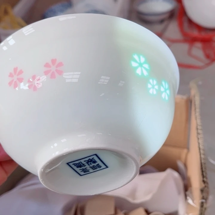 青花玲珑5寸饭碗三星花彩玲珑