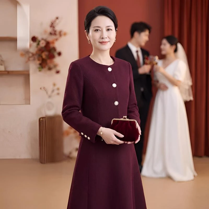 喜婆婆婚宴礼服小香风两件套装女2025新款喜妈妈敬酒服连衣裙秋冬