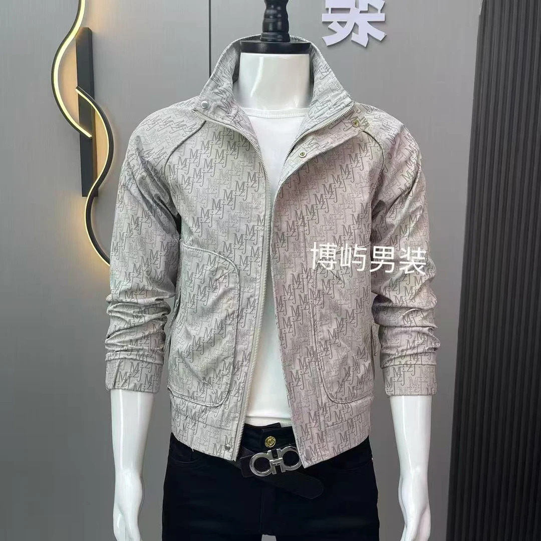 男士立领字母秋季拉链夹克外套爆款时尚休闲潮流百搭韩版修身外套