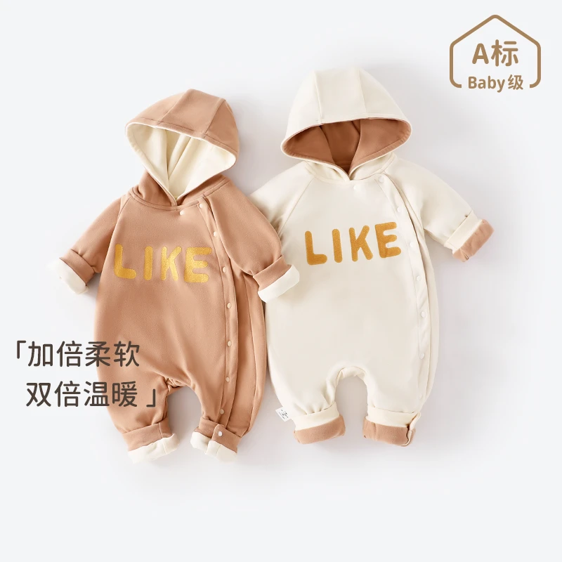 新生婴儿连体衣春秋装外出双层可爱连帽保暖外出男女宝宝衣服春季