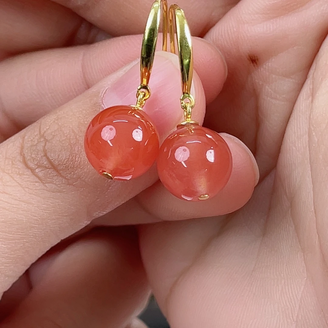 南红玛瑙未镶嵌河湾冰红耳勾10mm