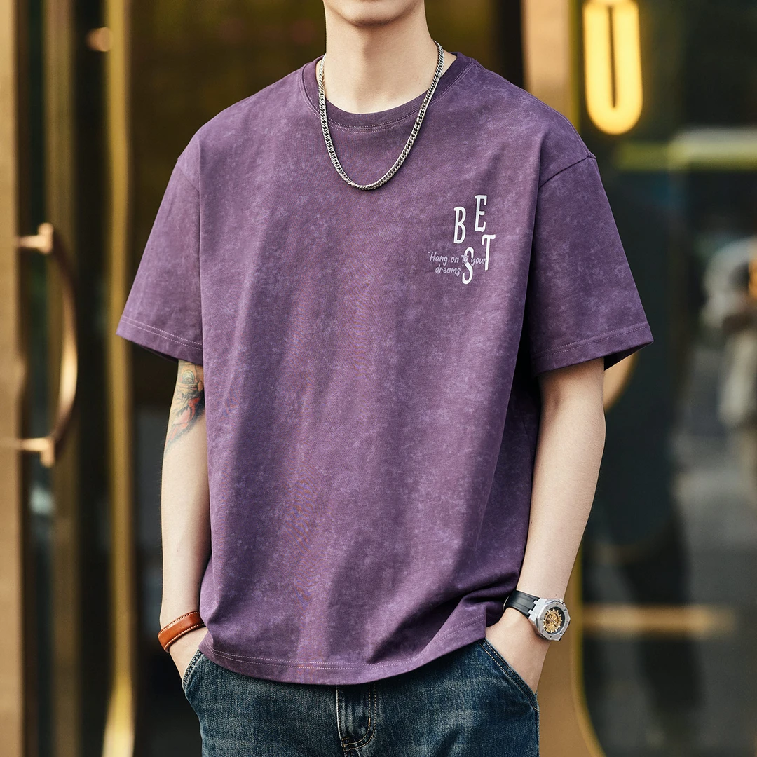 格蓝鹿高端美式复古扎染T恤男夏季新款300g重磅纯棉宽松短袖上衣