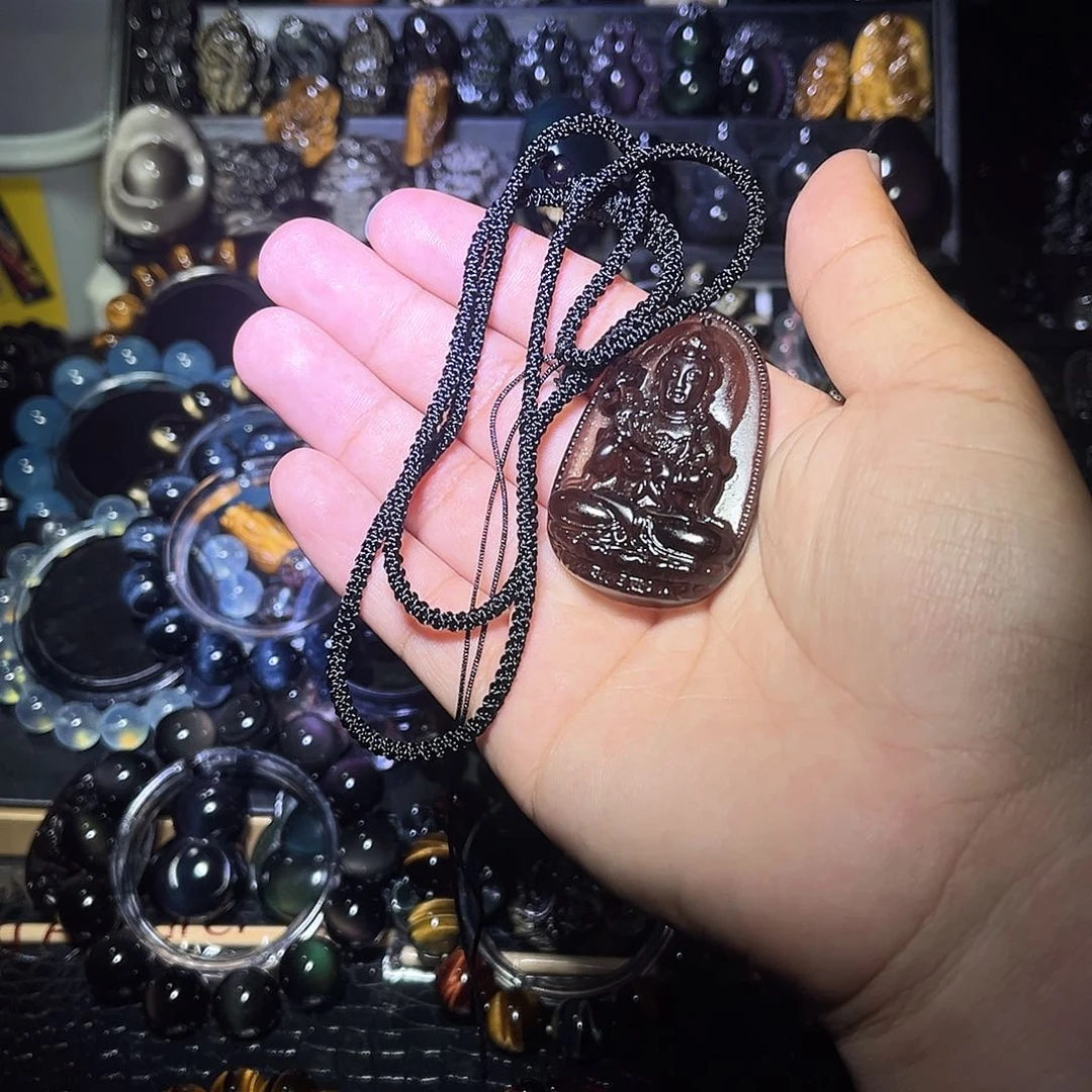 黑曜岩未镶嵌手链活****)天然冰曜石大势至菩萨吊坠