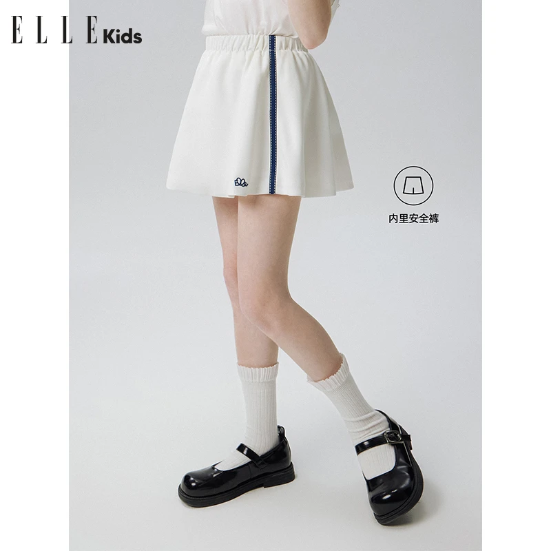 ELLE KIDS童装学院风休闲针织显瘦jk日系卫裙白色A字半裙A4