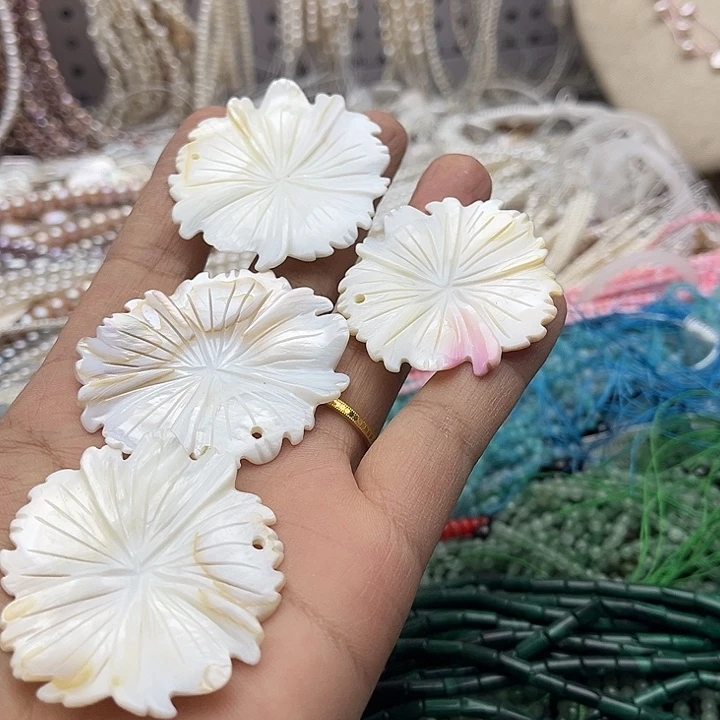 玛瑙/玉髓未镶嵌珠宝半成品2个43mm贝壳花