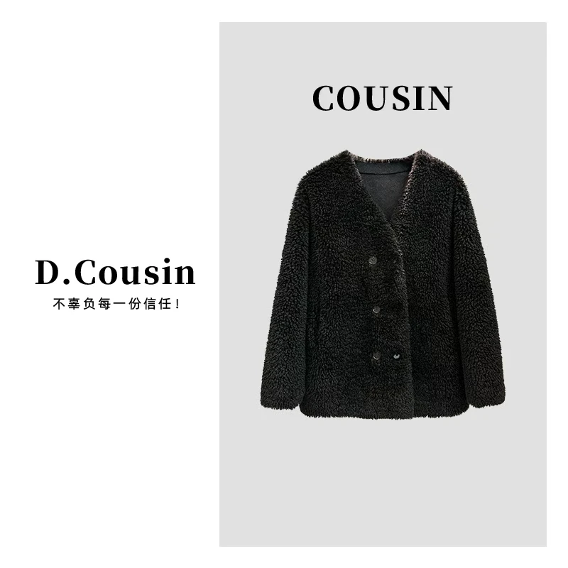 D.cousin 【暖羊羊外套】高级设计感保暖百搭羊羔毛外套 27653 长款