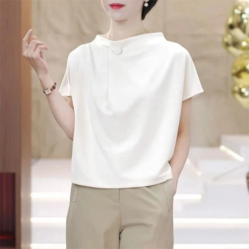 纯色纽扣减龄T恤女夏季2025小个子设计感短袖洋气薄款休闲上衣服