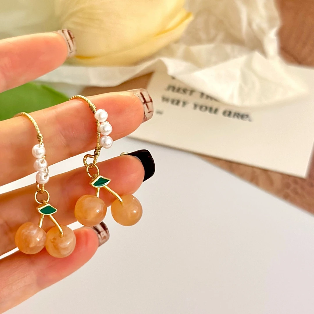 合金琉璃耳饰 新品甜美樱桃水果高级感超仙耳钩小众耳饰女