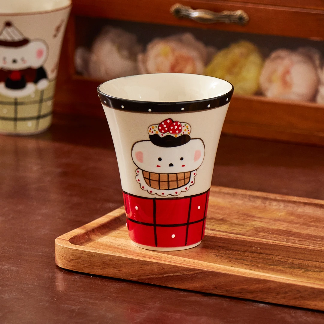 泽滕家敞口杯创意手握卡通可爱有趣插画牛奶豆浆咖啡拿铁拉花水杯