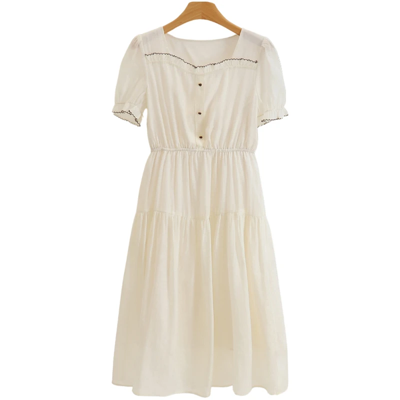 F179-【惠】装饰扣修身松紧腰气质连衣裙#QQB56L074