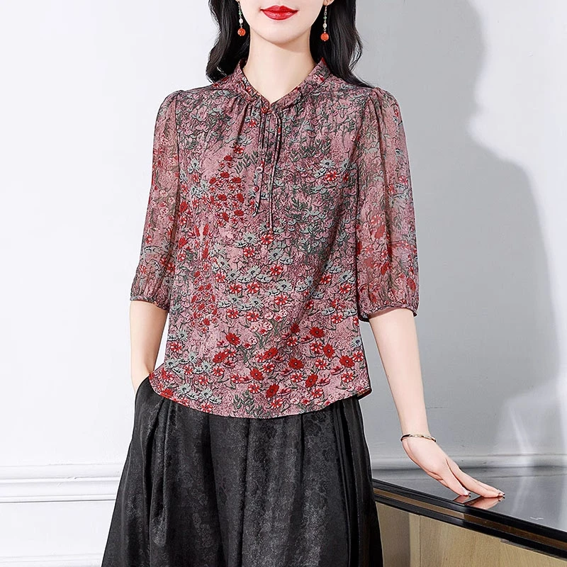 真丝上衣女正品夏季桑蚕丝杭州高端正宗印花年轻时尚气质减龄新款