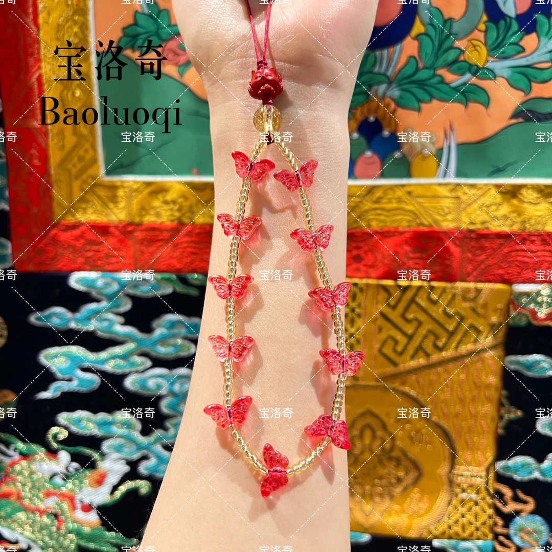 宝洛奇 合金琉璃吊坠 BLQGJ-020 新年红凤九蝴蝶手机包挂