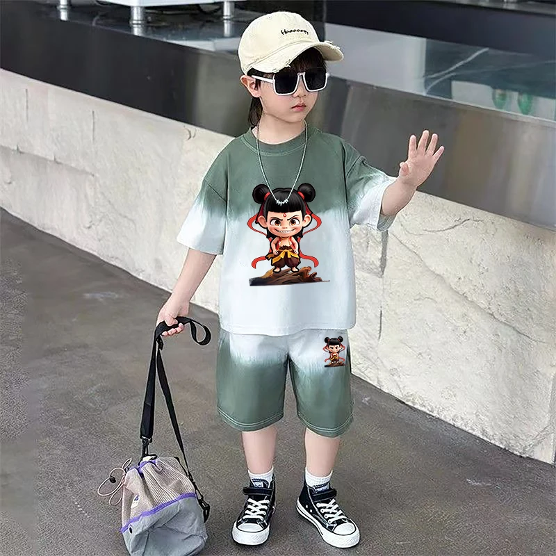 哪吒魔童童装2025新款男童夏装儿童短袖套装夏季圆领休闲洋气薄款
